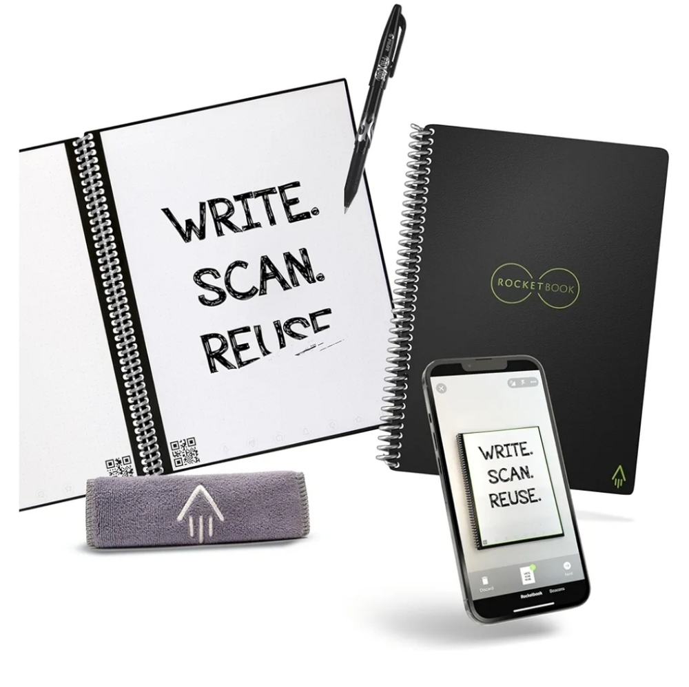 Rocketbook Core Reusable Spiral Notebook, Letter Size 8.5x11, Black - Dotted Pag